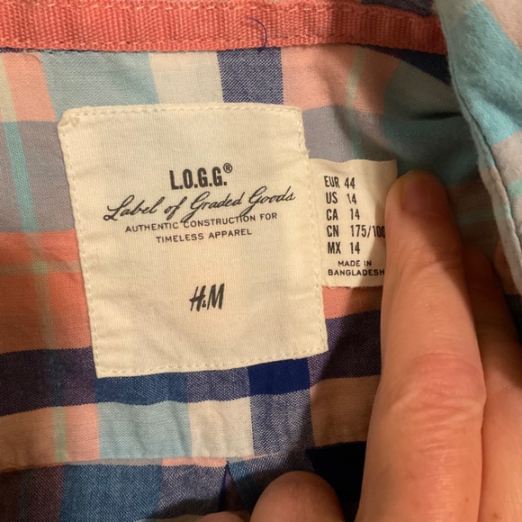 H&M LOGG Women’s Sz 14 Pink Blue Long Sleeve Plaid Button Up Shirt - Picture 8 of 10